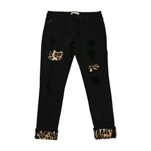 Kancan  Mom Jeans Women's  Factory Distressed Black w/ Leopard Print Size XL -